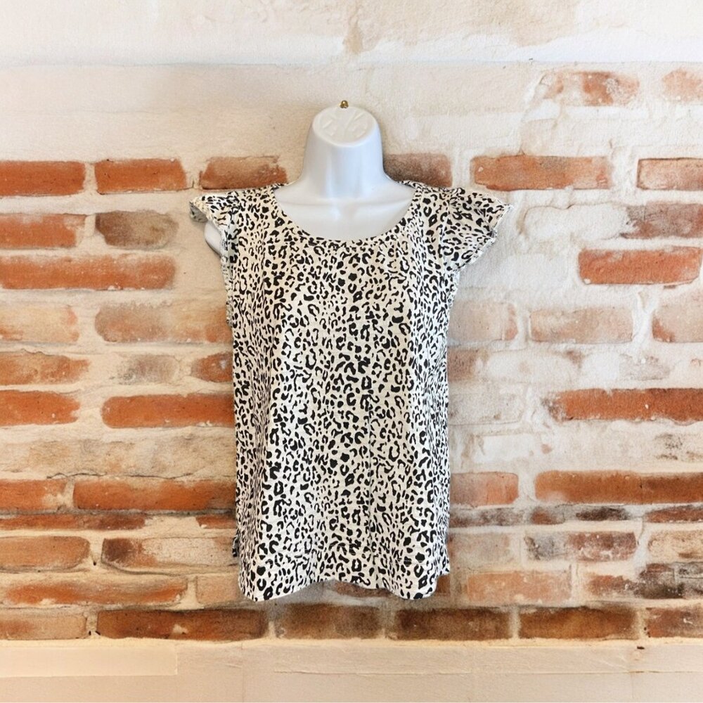 Jane Delancey Women Blouse Small Black White Leopard Flutter Sleeve Mob Wife Y2K